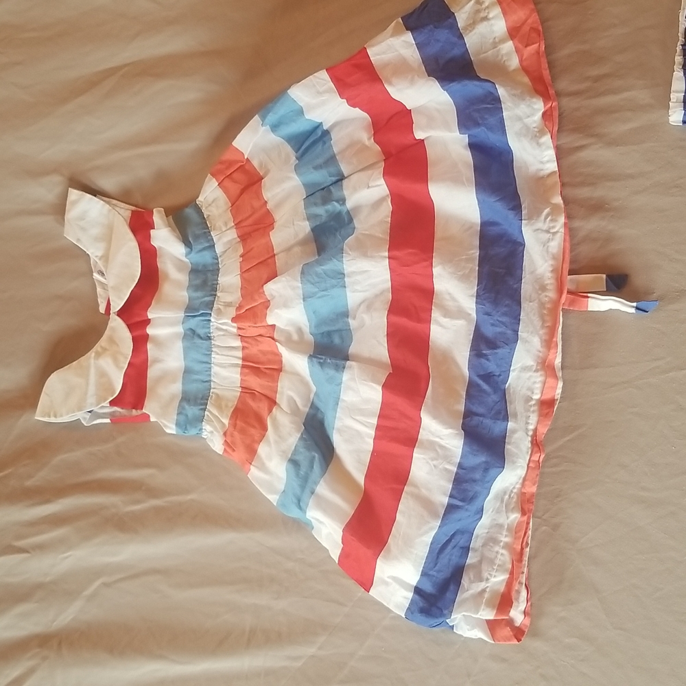 Rachel Riley Girls Striped Dress in Red, Blue, White